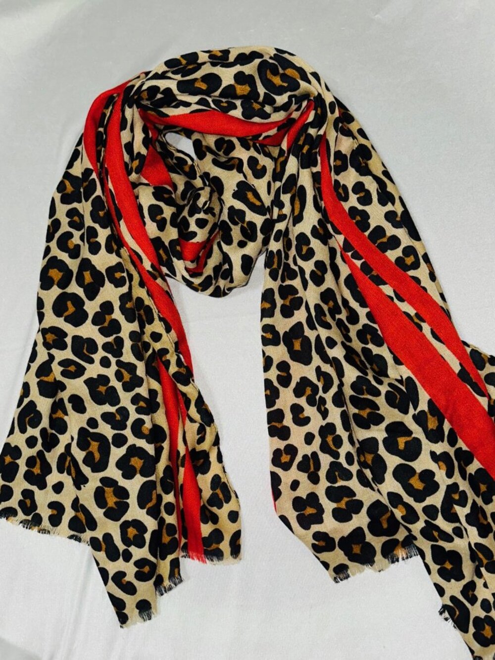 Vintage Jessica McClintock Leopard Scarf Red Trim Y2K Coquette Glam  35"x70"